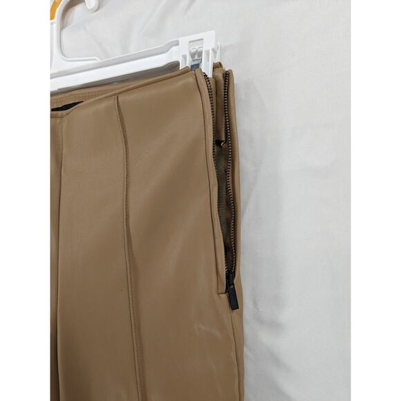 Zara Faux Leather Leggings XS Camel Brown High Waist‎ Zipper Ankle Skinny Career - Picture 5 of 16